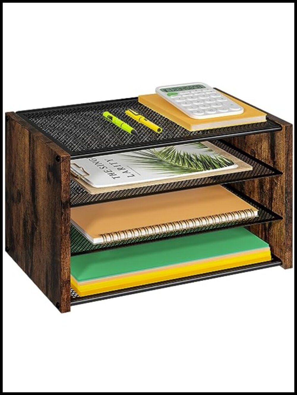 3-Tier Wooden Desk File Organizer Letter Tray Office Paper Storage